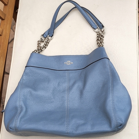 COACH Lexy Silver Chain Shoulder Bag Purse in Blue Cornflower F27594 - Picture 2 of 15